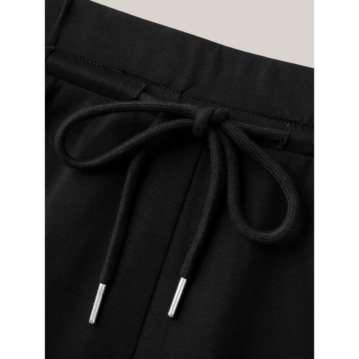 Plus Size Stretchy Drawstring Wide-Leg Pants Women Black Casual Wide Leg Mid Rise Everyday-Casual Pants BloomChic 18-20/2X Product Image