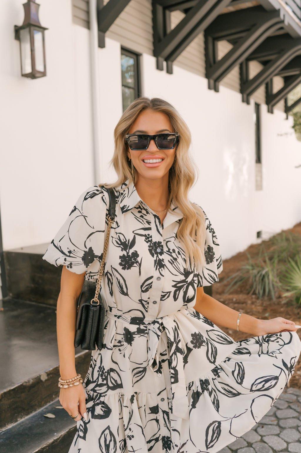 Ivory Puff Sleeve Print Mini Dress Product Image