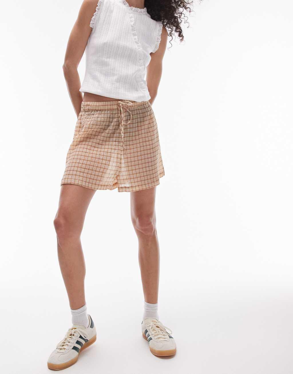 Topshop beach board short in gingham crinkle Product Image
