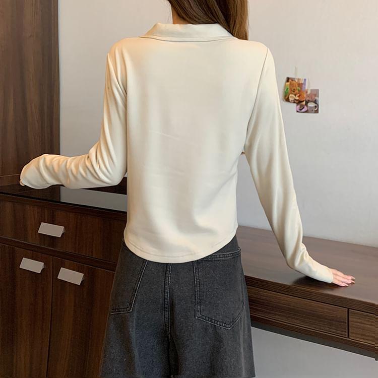 Long-Sleeve Mock Neck Plain Half-Zip T-Shirt Product Image