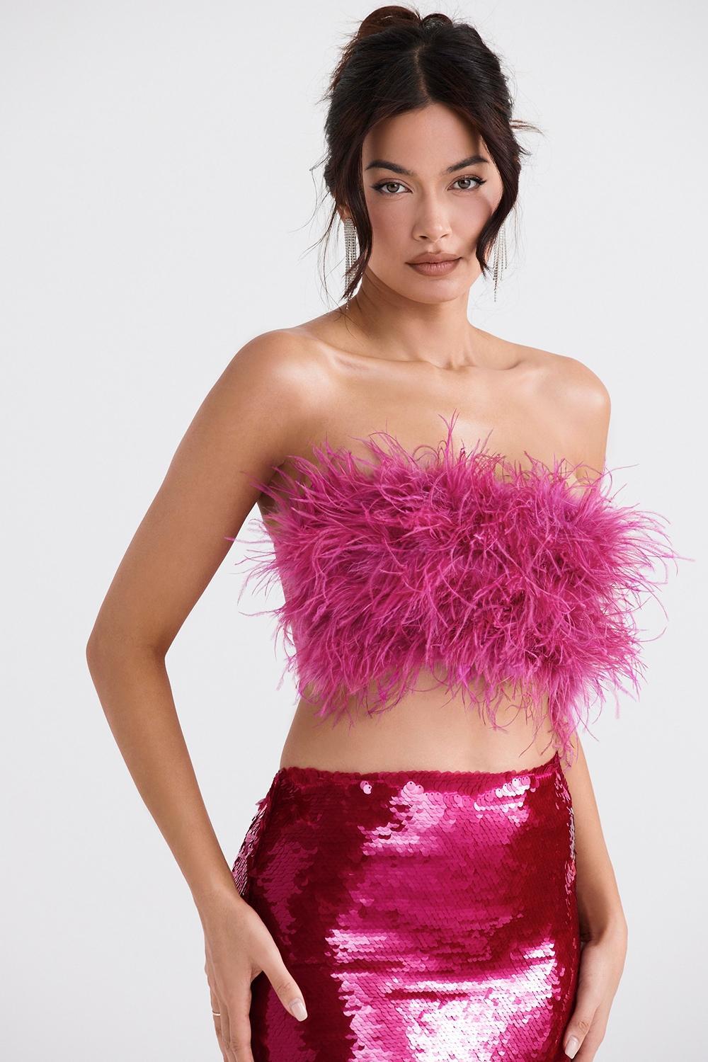 Teia  hot pink draped corset midi dress Product Image