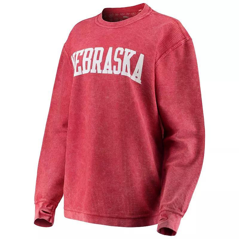 Womens Pressbox Scarlet Nebraska Huskers Comfy Cord Vintage Wash Basic Arch Pullover Sweatshirt Product Image