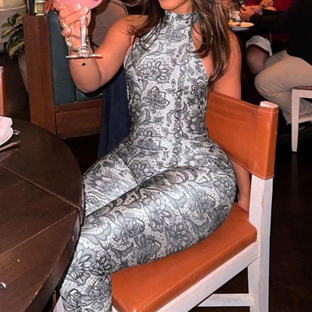 Sleeveless Floral Print Flared Jumpsuit Product Image