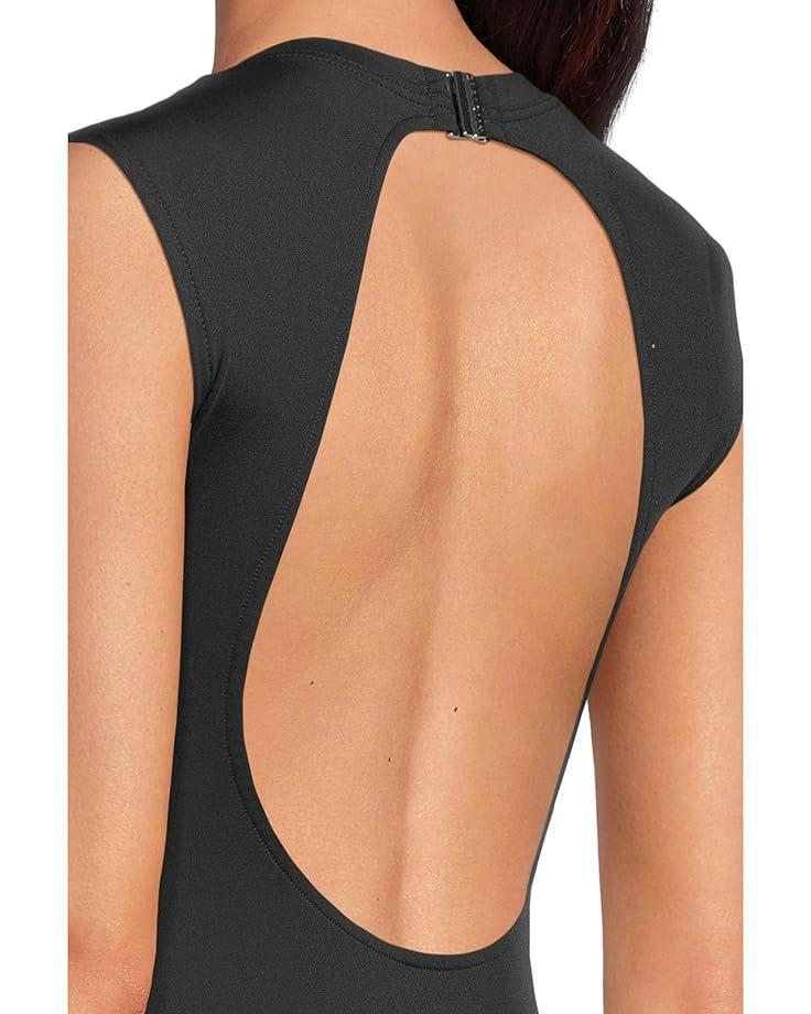 Cap Sleeve Zip Front One-Piece Swimsuit Product Image