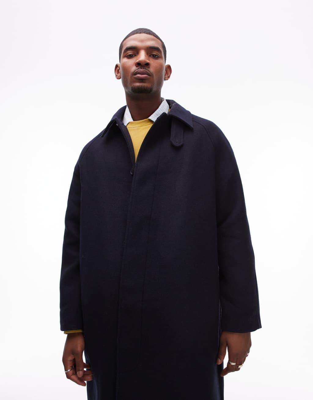 Topman car coat in navy Product Image