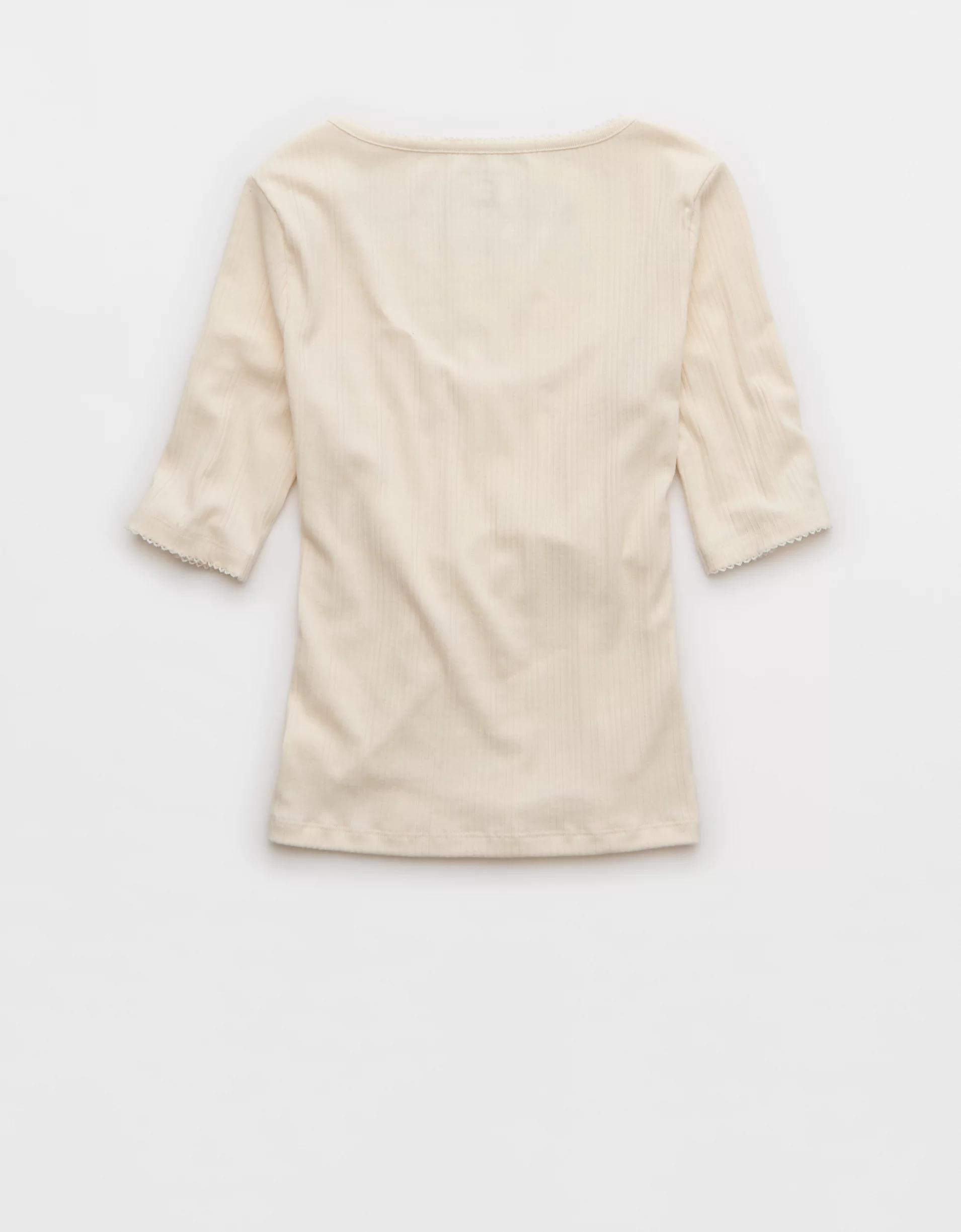 AE Half-Sleeve Scoop Neck Pointelle T-Shirt Product Image
