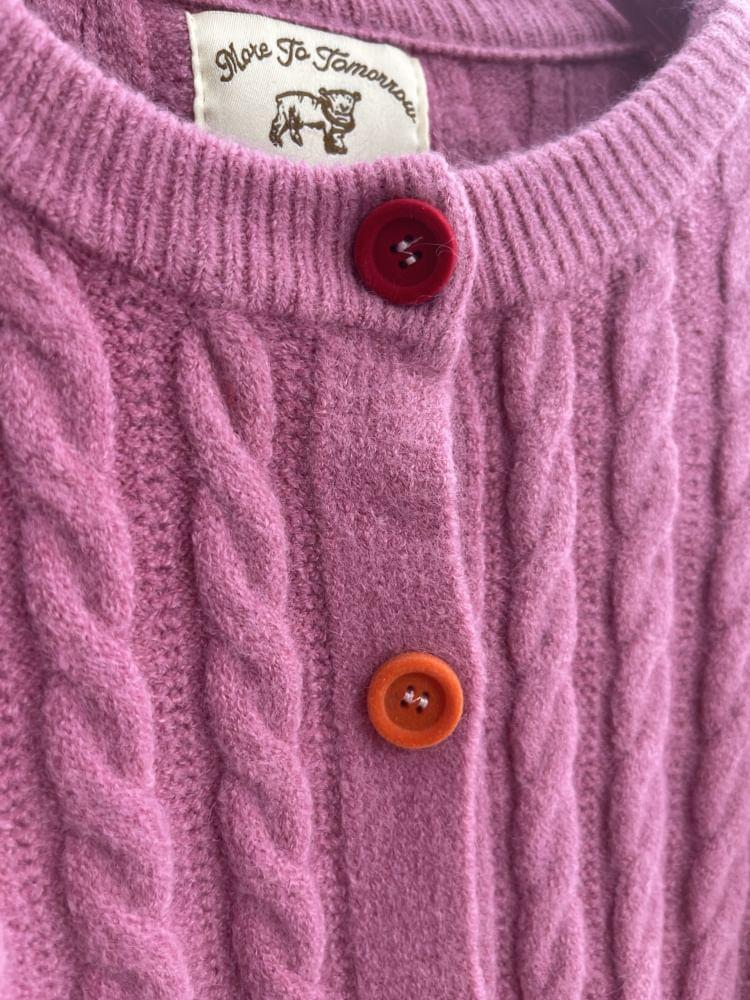 Crew Neck Plain Cable Knit Button-Up Cardigan Product Image