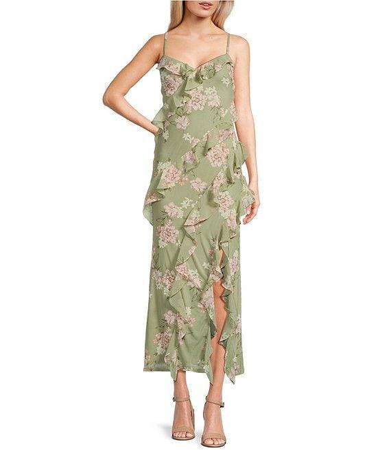 I.N. San Francisco Floral Print Spaghetti Strap Ruffled Slip Dress Product Image