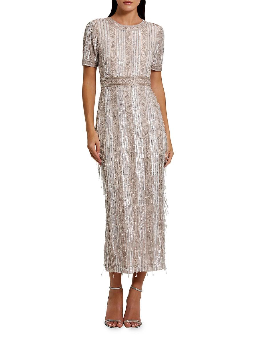 Womens Cocktail Geometric Beaded Midi-Dress Product Image