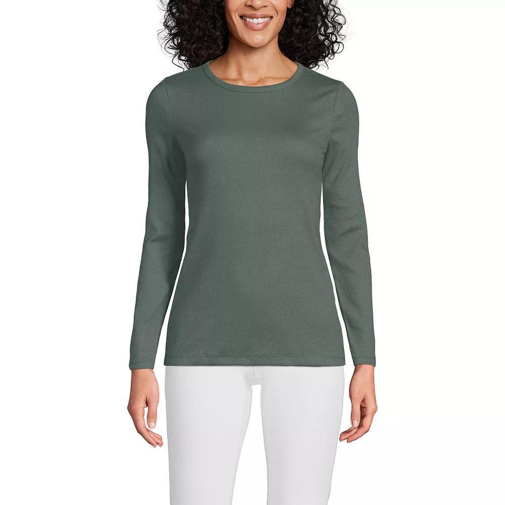 Women's Lands' End Micro Rib Tee, Size: Large, Blue Mini Stripe Product Image