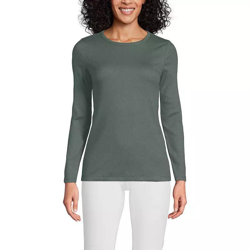 Women's Lands' End Micro Rib Tee, Size: Large, Blue Mini Stripe Product Image