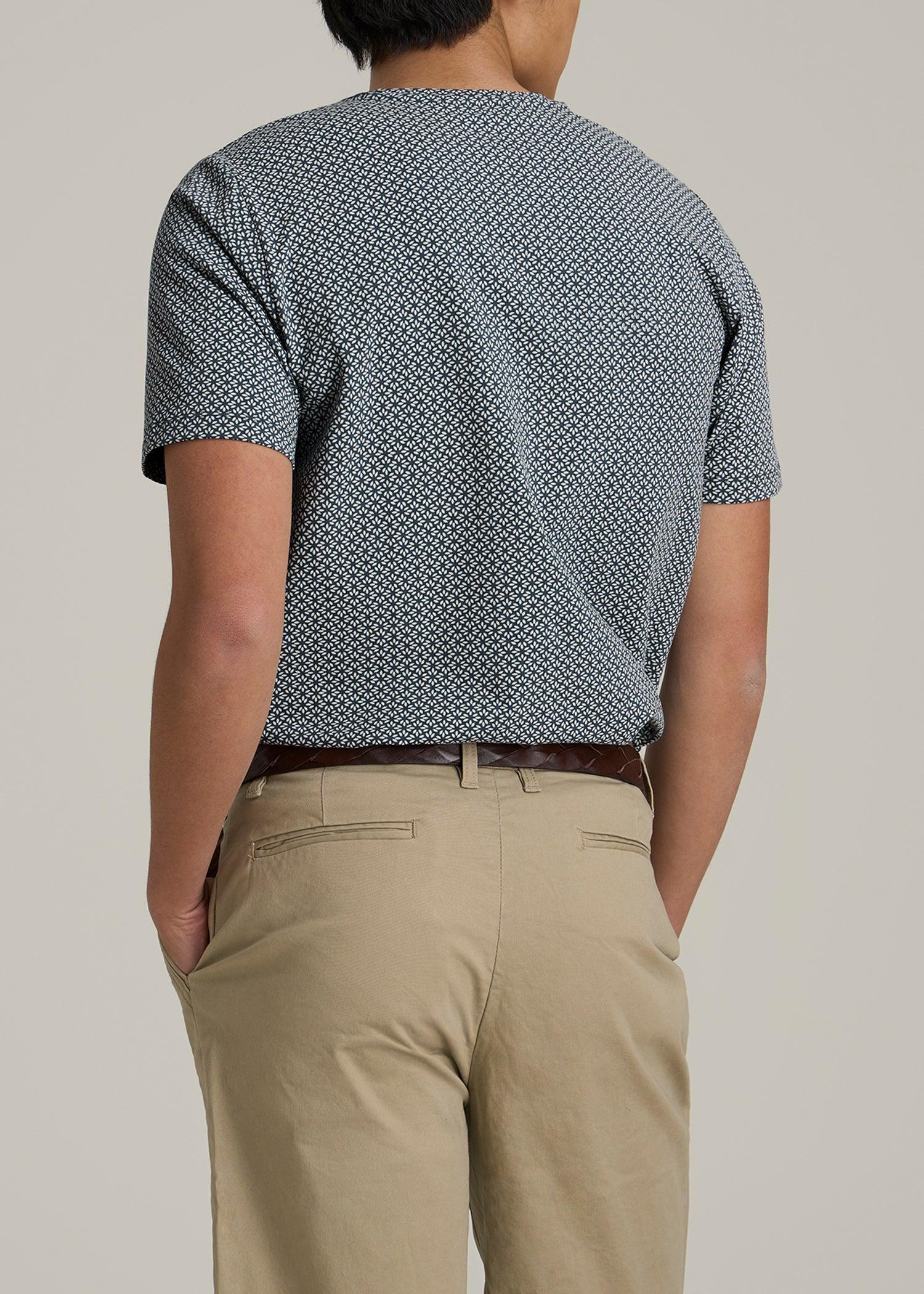 Stretch Pima Cotton Printed Tee for Tall Men in Grey and Blue Geometric Male Product Image