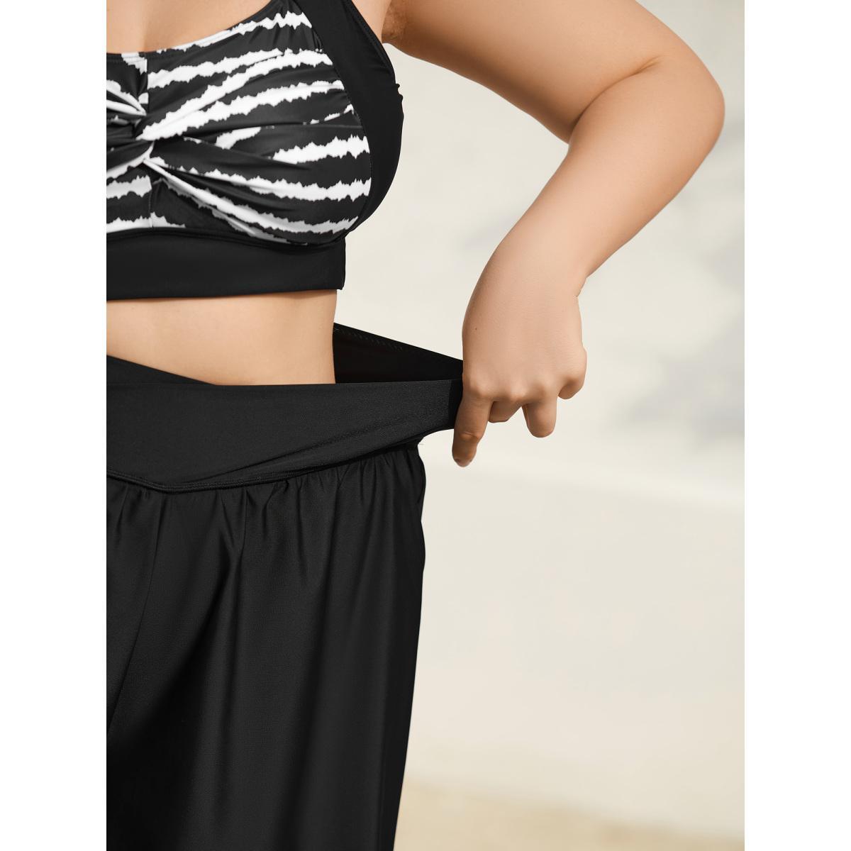 Plus Size High-Waisted Pleated Pockets Swim Bottoms Women's Swimwear Black Beach Gathered High stretch Bodycon High Rise Side seam pocket Curve Swim Bottoms BloomChic 28/5X Product Image