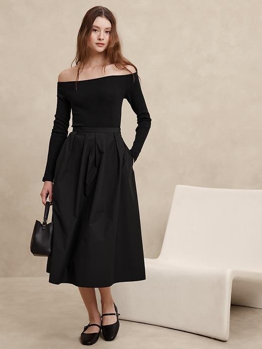 Pintuck Taffeta Midi Skirt Product Image