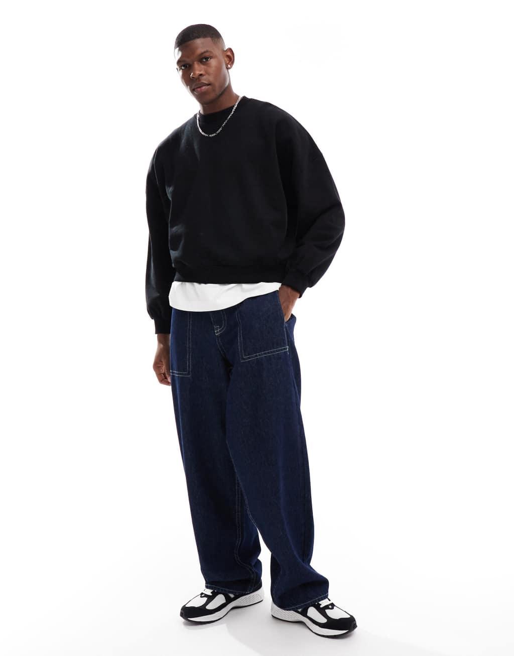 ASOS DESIGN premium heavyweight oversized boxy drop shoulder sweatshirt 400gsm in black Product Image