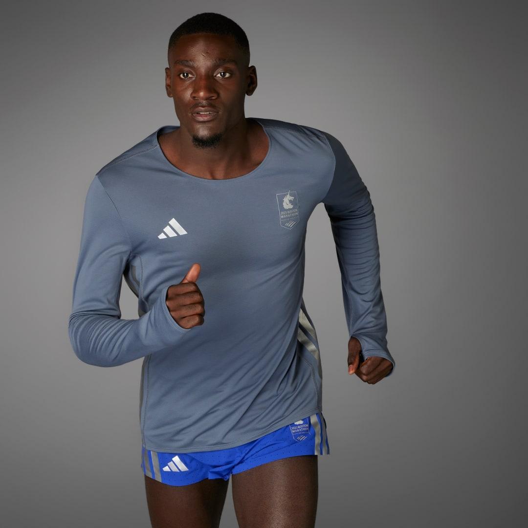 adidas Boston Marathon 2025 Adizero Long Sleeve Tee Onix XL Mens Product Image