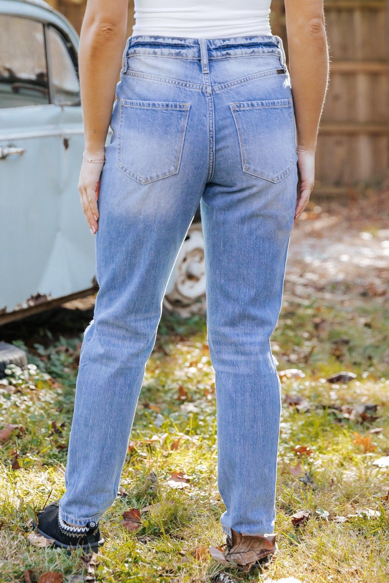 Light Wash High Rise Distressed Mom Jeans - FINAL SALE Product Image