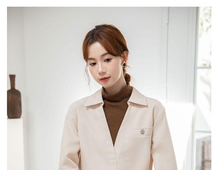 Long Sleeve Mock Neck Two Tone Mock Two Piece Shirt Product Image