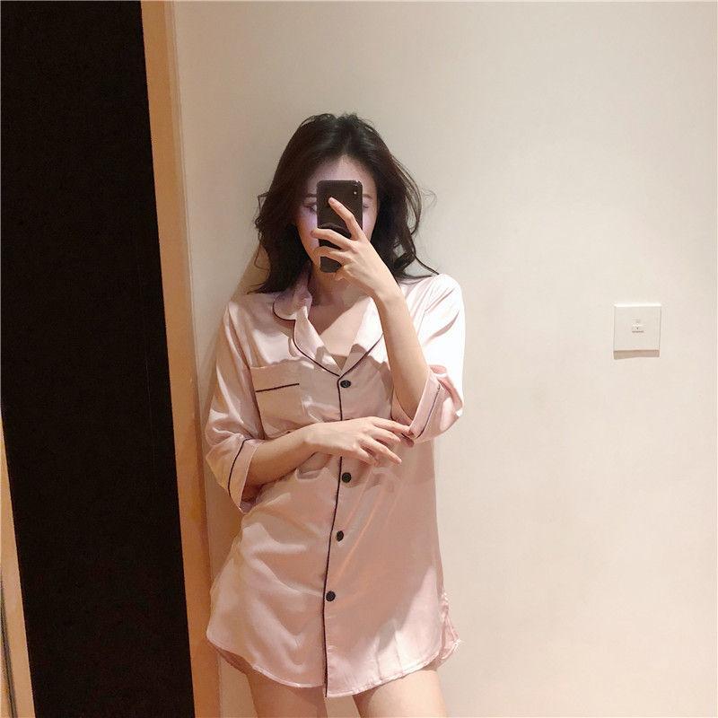 Silky Pajama Shirtdress Product Image