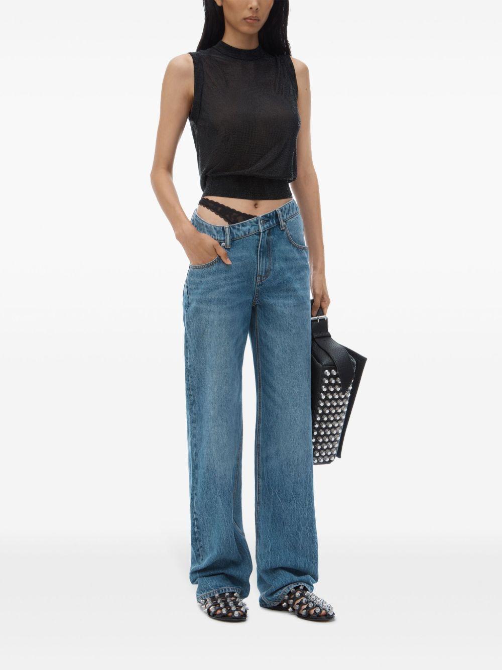asymmetrical waistband lace jeans Product Image