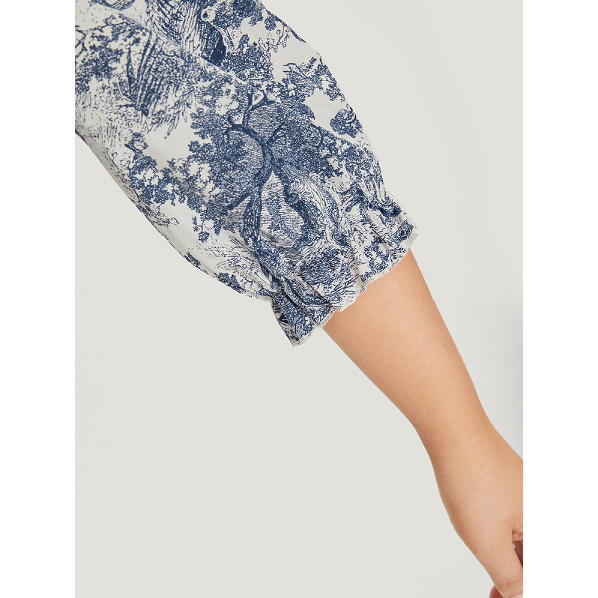Plus Size Multicolor Print Knot Neck Lantern Sleeve Ruffle Hem Blouse Women Vacation Half Sleeve V-neck Dailywear Blouses BloomChic 28/5X Product Image