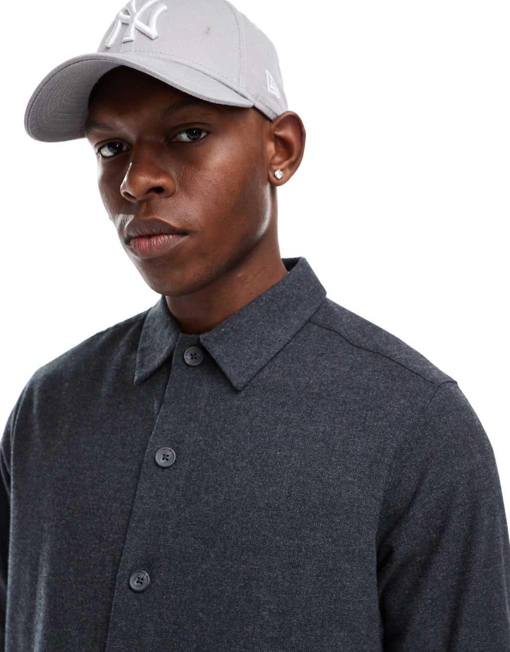 ONLY & SONS long sleeve flannel shirt in charcoal - part of a set Product Image