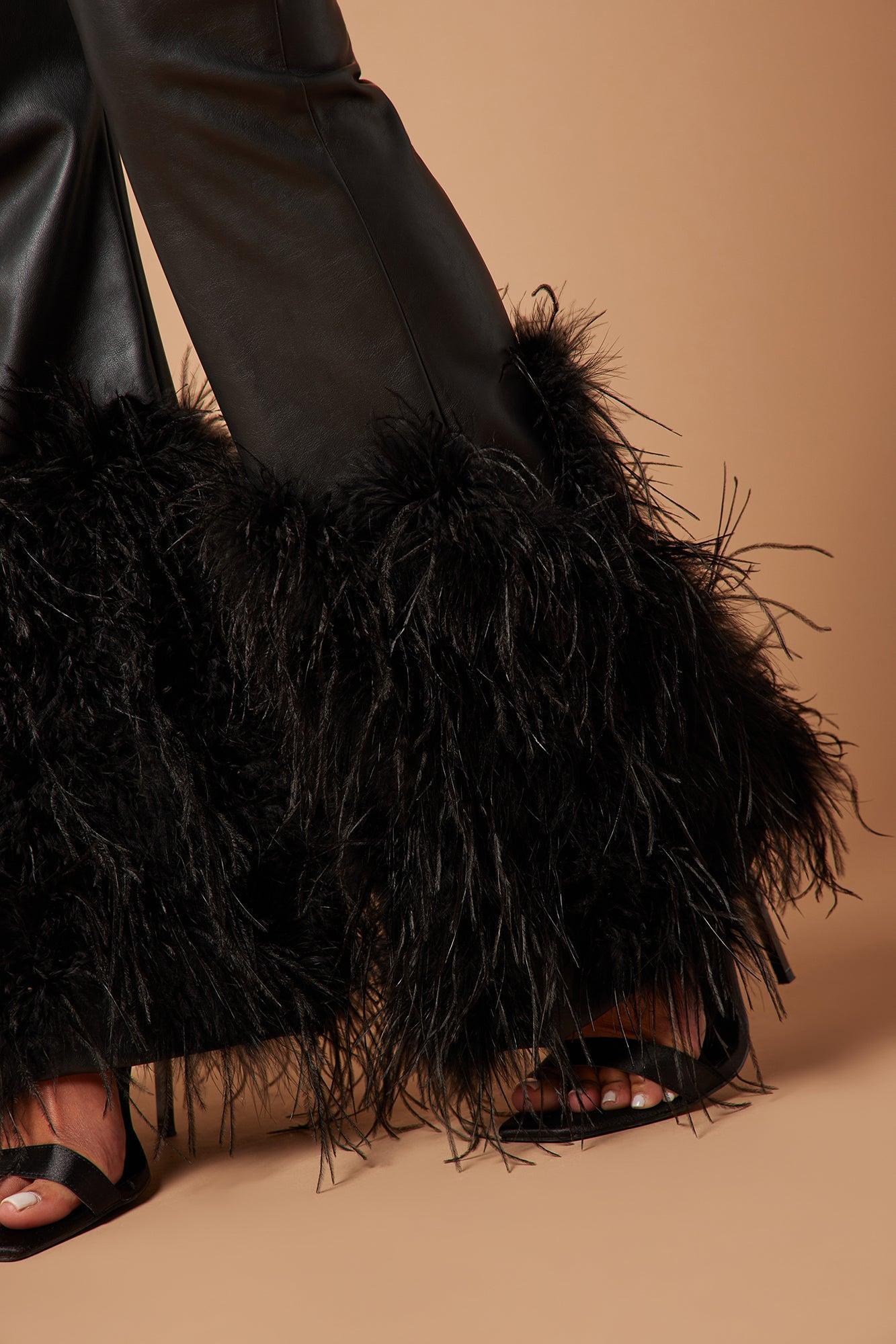 Harper Feathered Leather Pant - Black Product Image