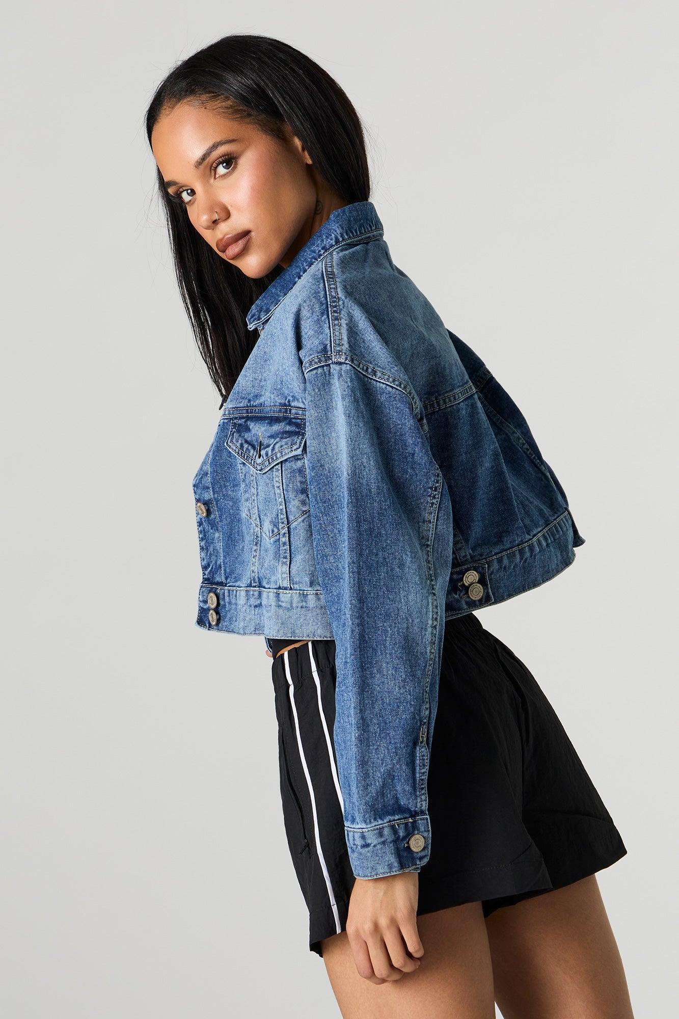 Cropped Denim Trucker Jacket Female Product Image