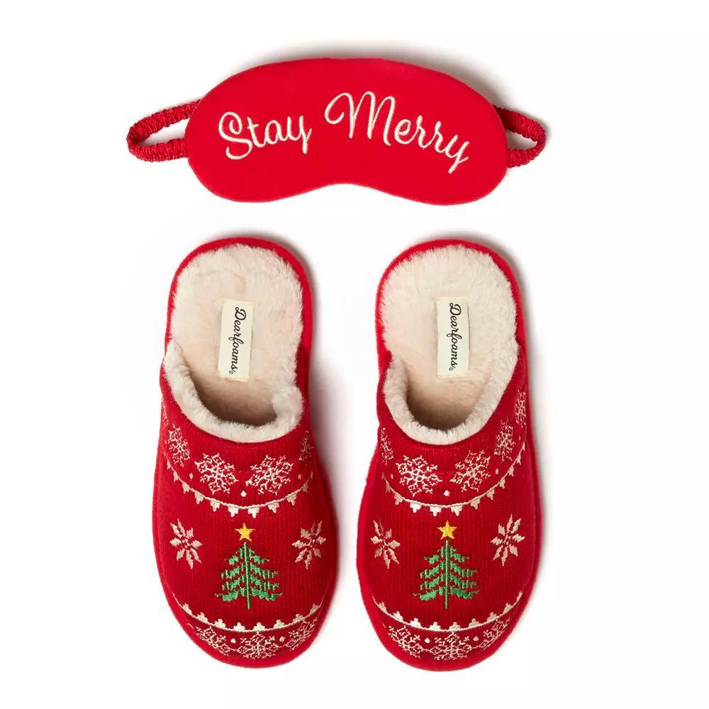 Dearforms Women's Novelty Holiday Knit Scuff Slippers and Eyemask, Size: Small, Peacoat Product Image
