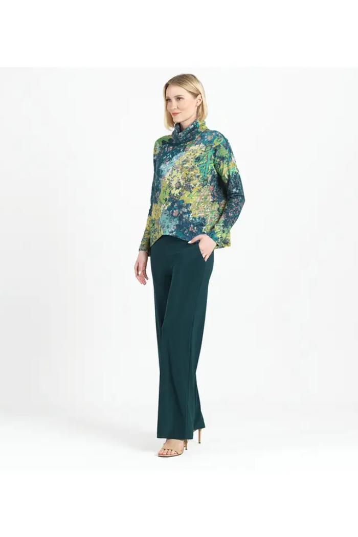 Soft Cozy Floral Patch Print Turtleneck Sweater W/ Tipped Hem Product Image