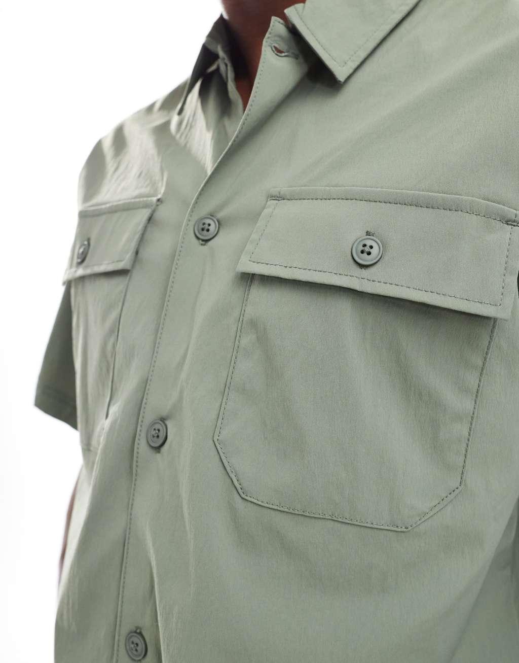 Jack & Jones oversized nylon utility pocket shirt in khaki - part of a set Product Image