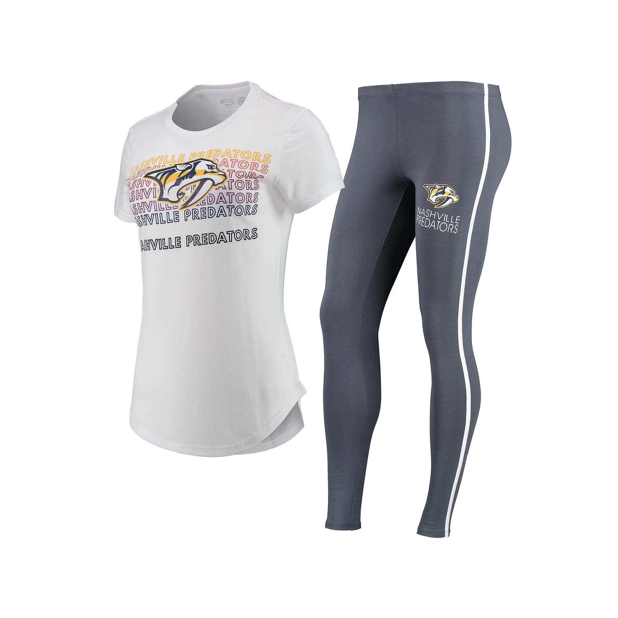 Women's Concepts Sport White/Charcoal Nashville Predators Sonata T-Shirt & Leggings Set, Size: XL, Pdt White Product Image