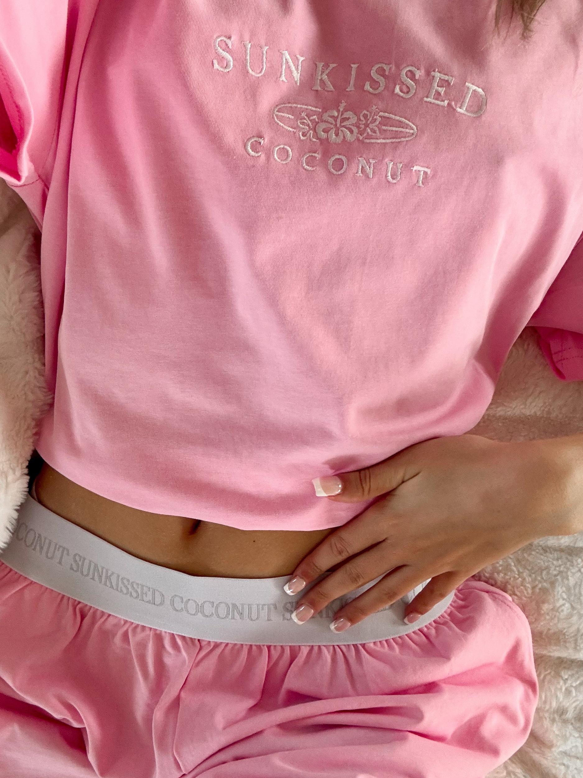 Lush Pink Basic Watercolor Embroider Tee Product Image
