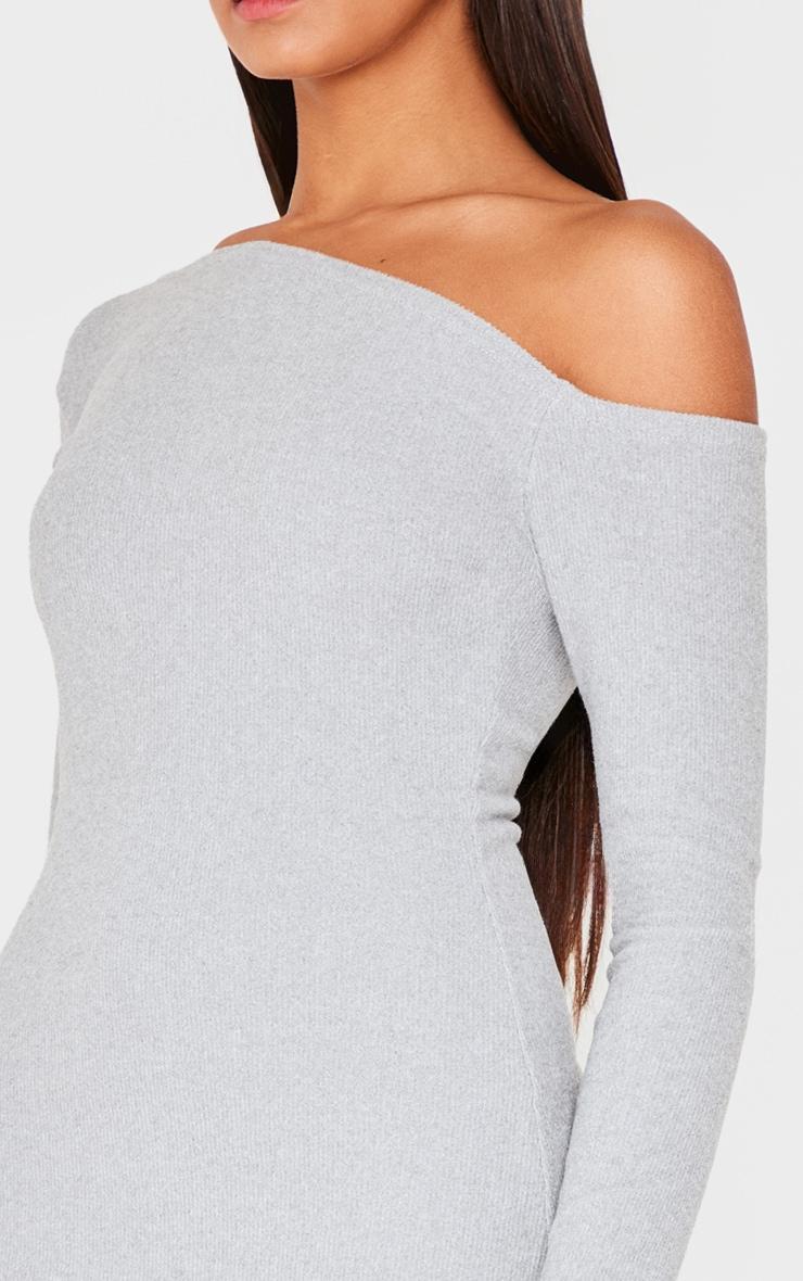 Grey Ribbed Bardot Long Sleeve Maxi Dress Product Image