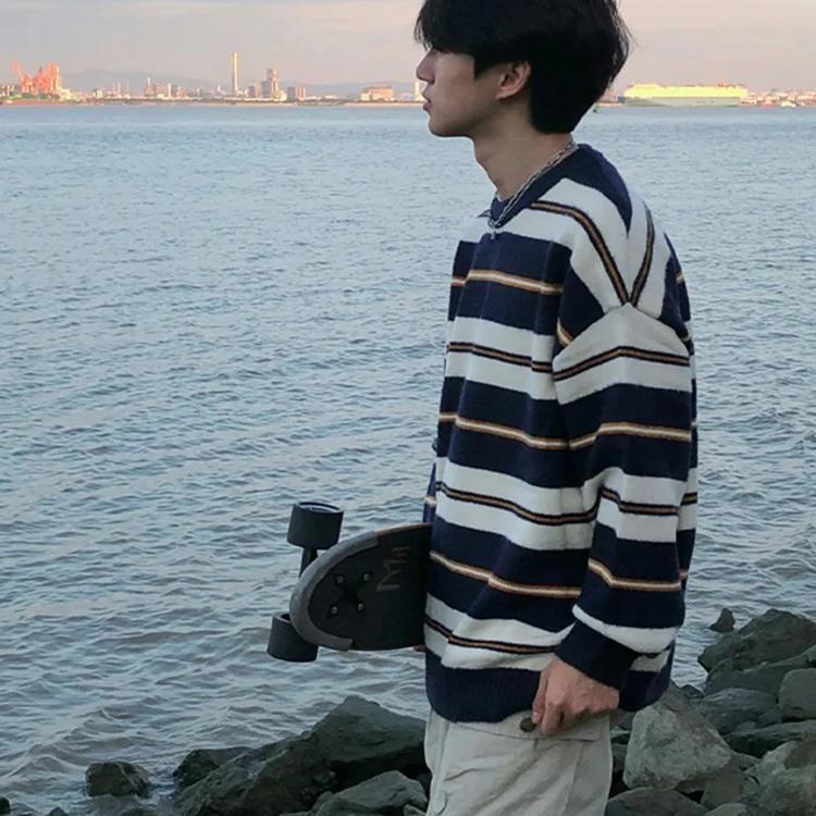 Crew Neck Striped Sweater Product Image