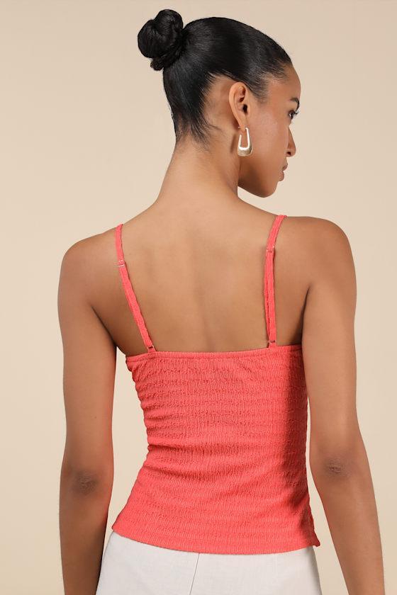 Annelie Coral Textured Knit Lace-Up Tank Top Product Image