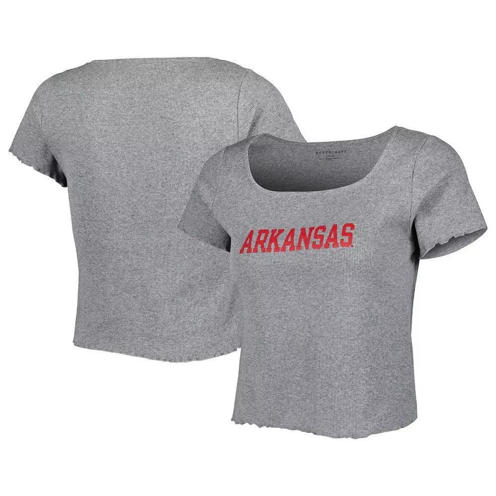 Women's Gray Arkansas Razorbacks Baby Rib Lettuce-Edge Trim T-Shirt, Size: XL, Grey Product Image