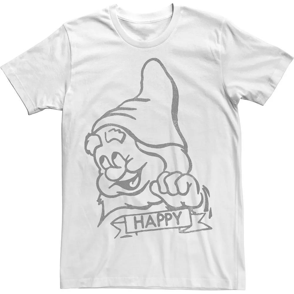 Disney's Snow White Happy Line Art Big Face Men's Tee, Size: Large Product Image