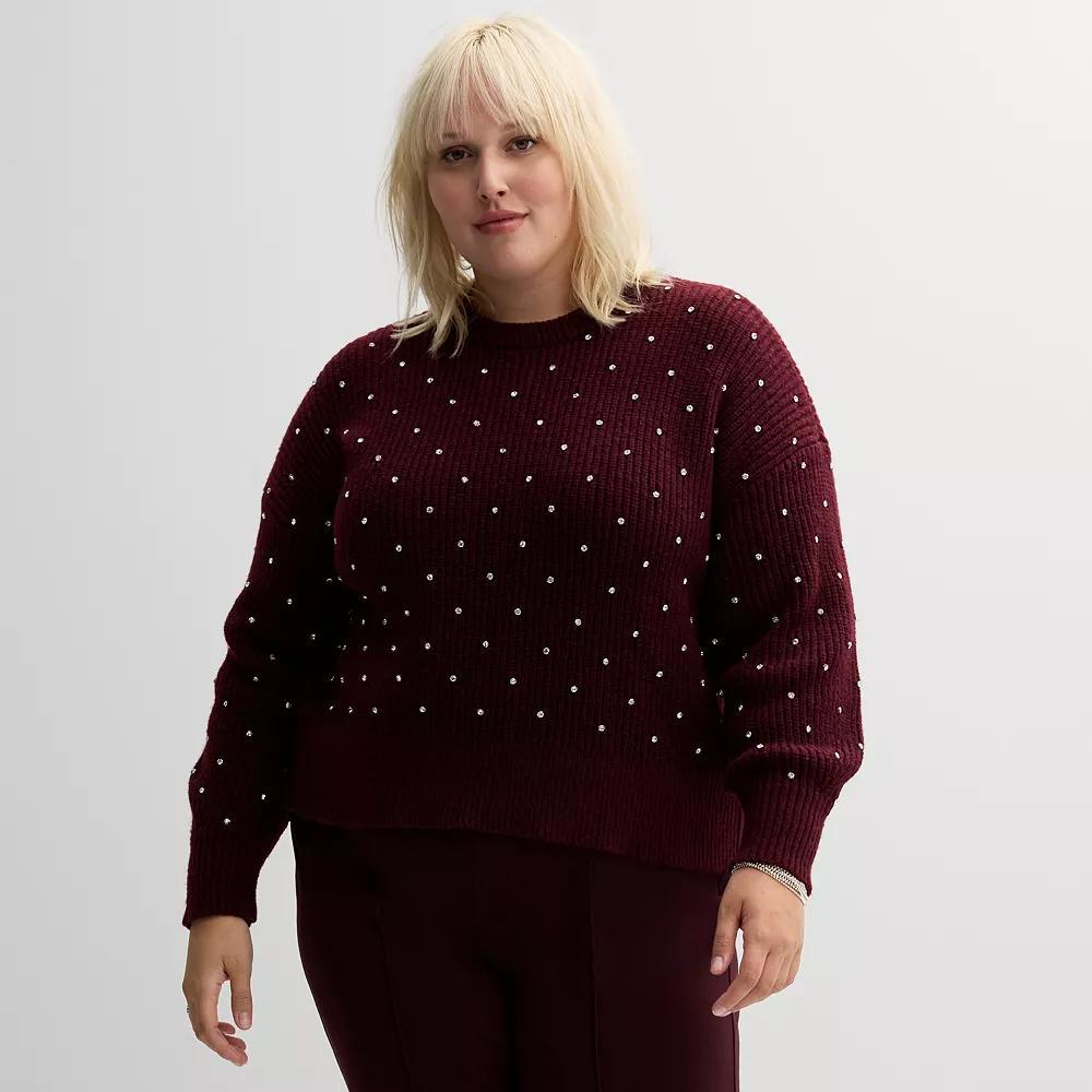 Plus Size Nine West Rhinstone Detailed Crewneck Sweater, Women's, Size: 3XL, Maddie Purple Product Image