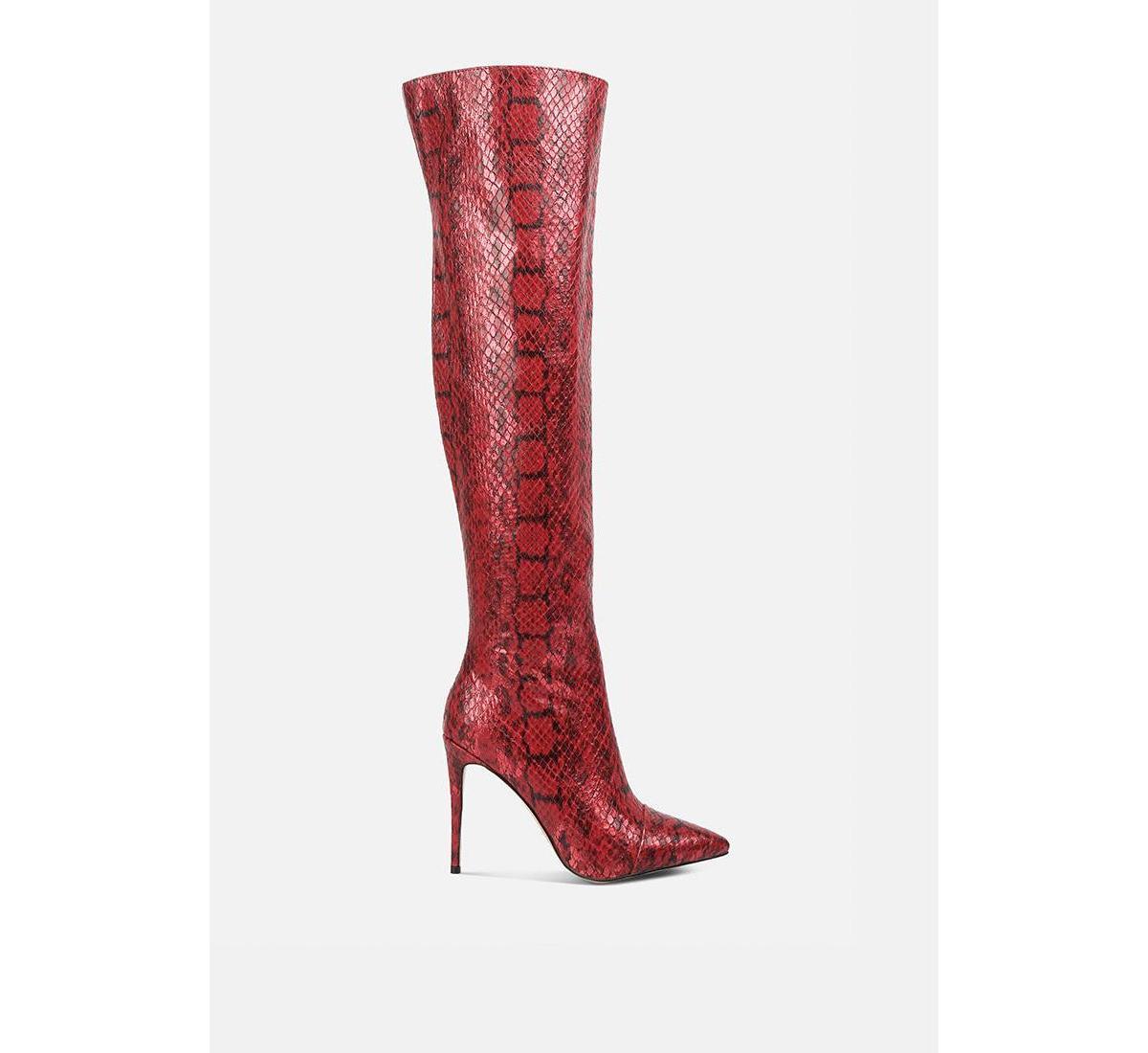 London Rag Catalina Womens Knee-High Snake Print Stiletto Boots Product Image