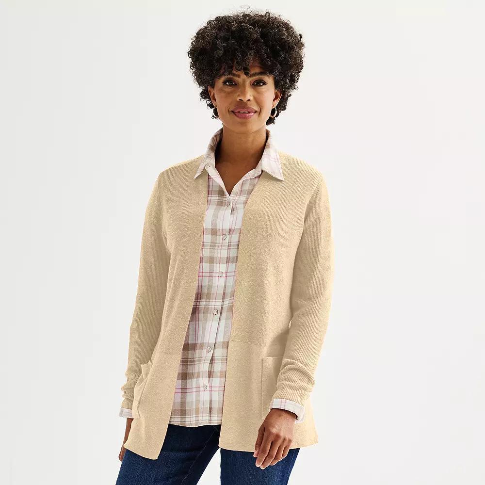 Women's Croft & Barrow® Classic Ribbed Open-Front Cardigan, Size: Small, Coal Grey Product Image