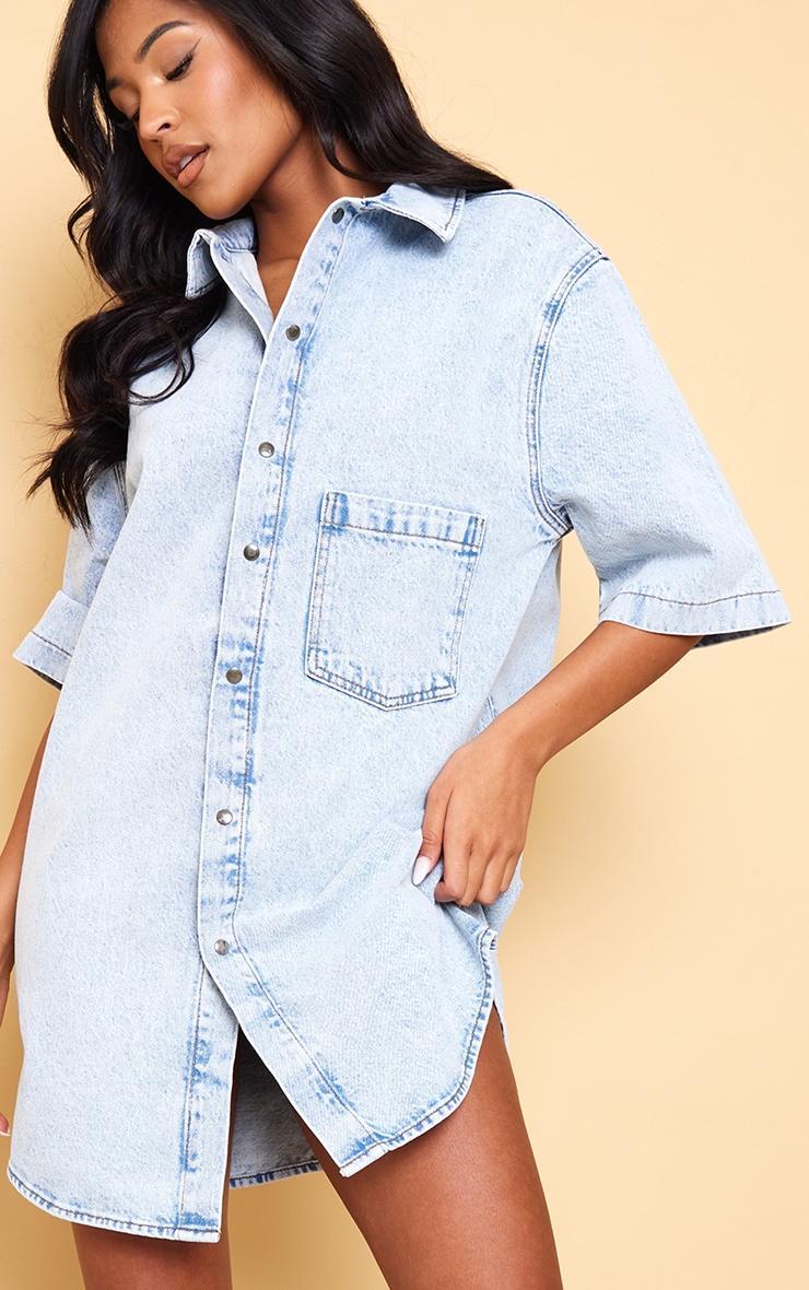 Tall Vintage Wash Oversized Denim Shirt Dress Product Image