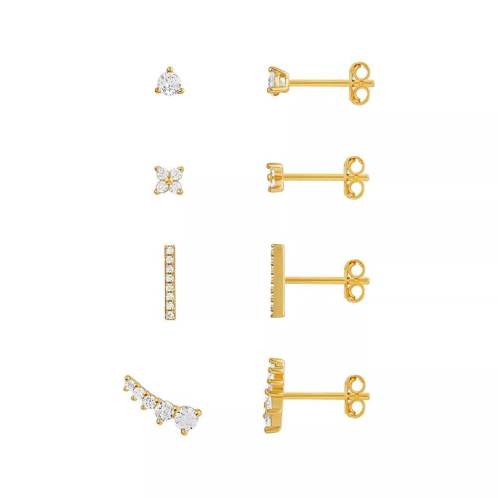 PRIMROSE 4-Pair 18k Gold Plated Cubic Zirconia Stud Earring Set, Women's, Gold Tone Product Image