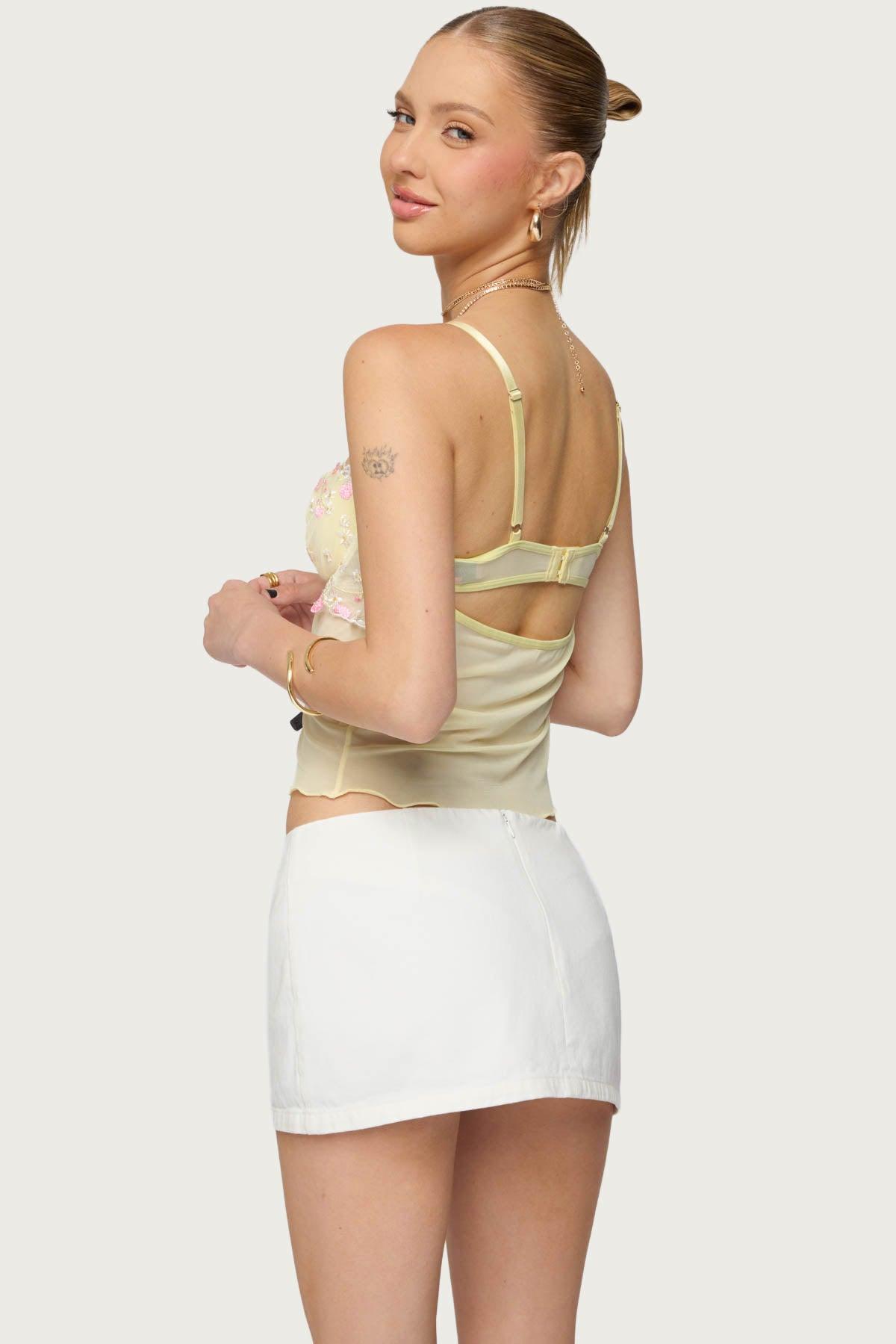 Embroidered Floral Sheer Bra Top Product Image
