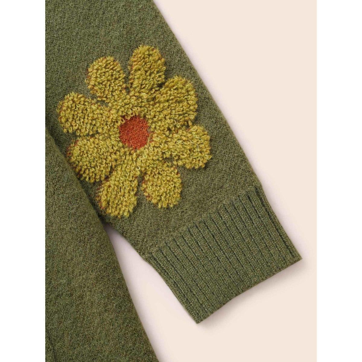 Plus Size Floral Texture Slit Hem Patch Pocket Cardigan ArmyGreen Women Casual Loose Long Sleeve Everyday Cardigans BloomChic 12/L Product Image