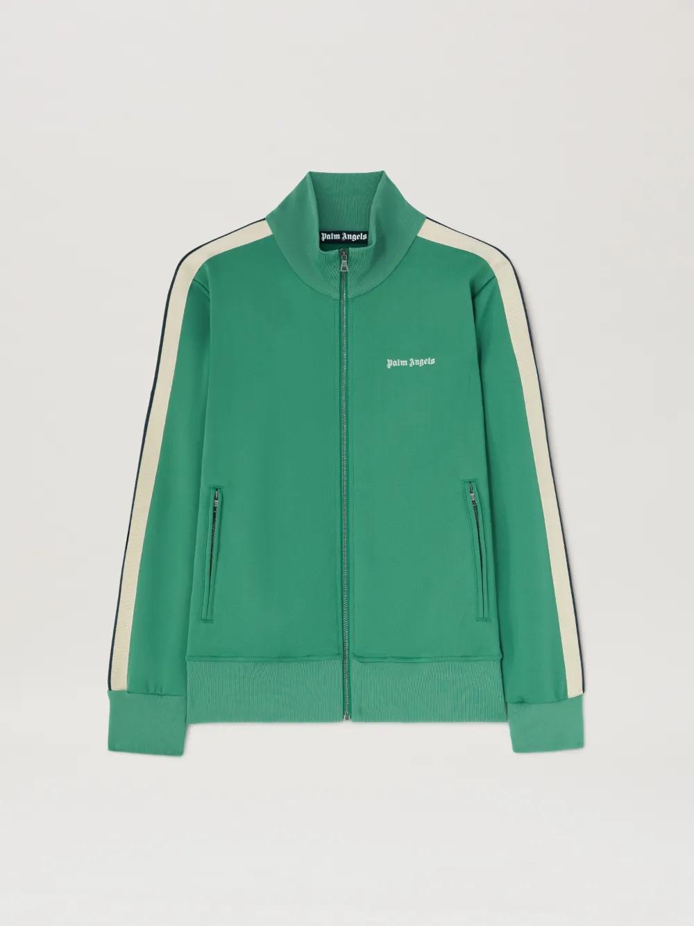Embroidered Logo Track Jacket in  5703 forest green - off white  - Palm Angels® Official  Product Image