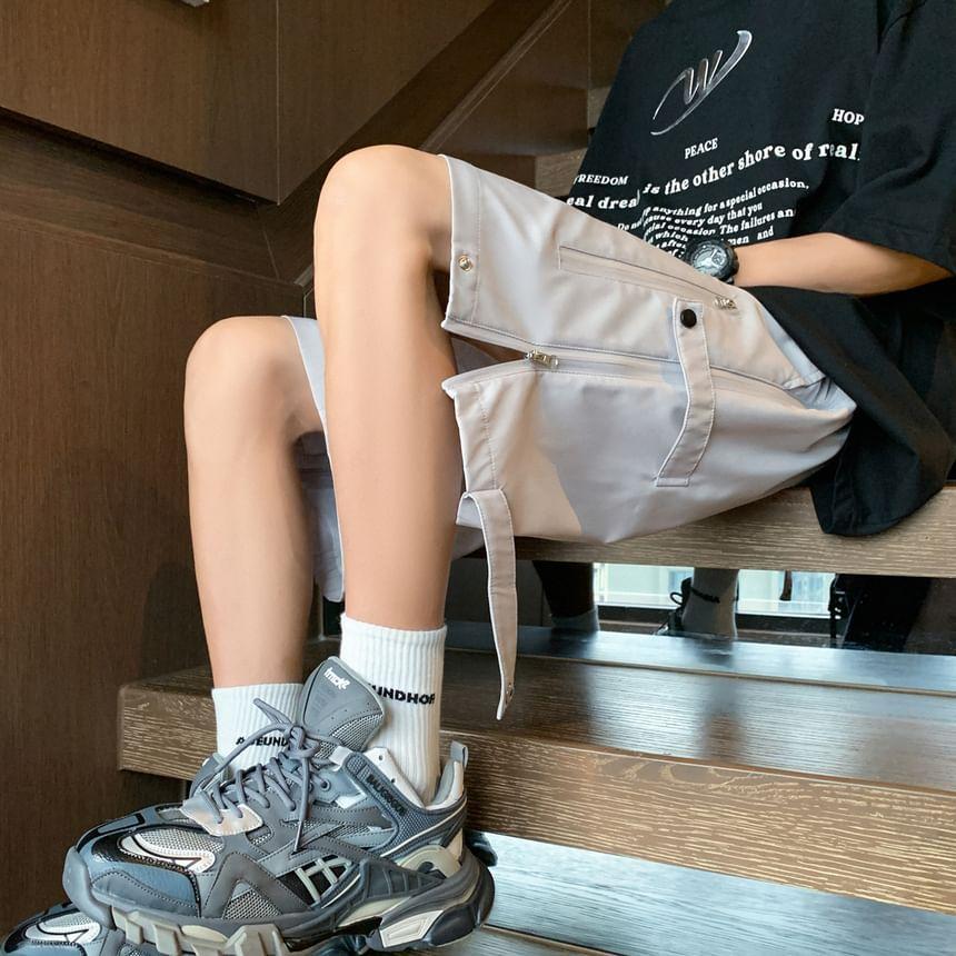 Drawstring Waist Plain Side Zip Shorts Product Image