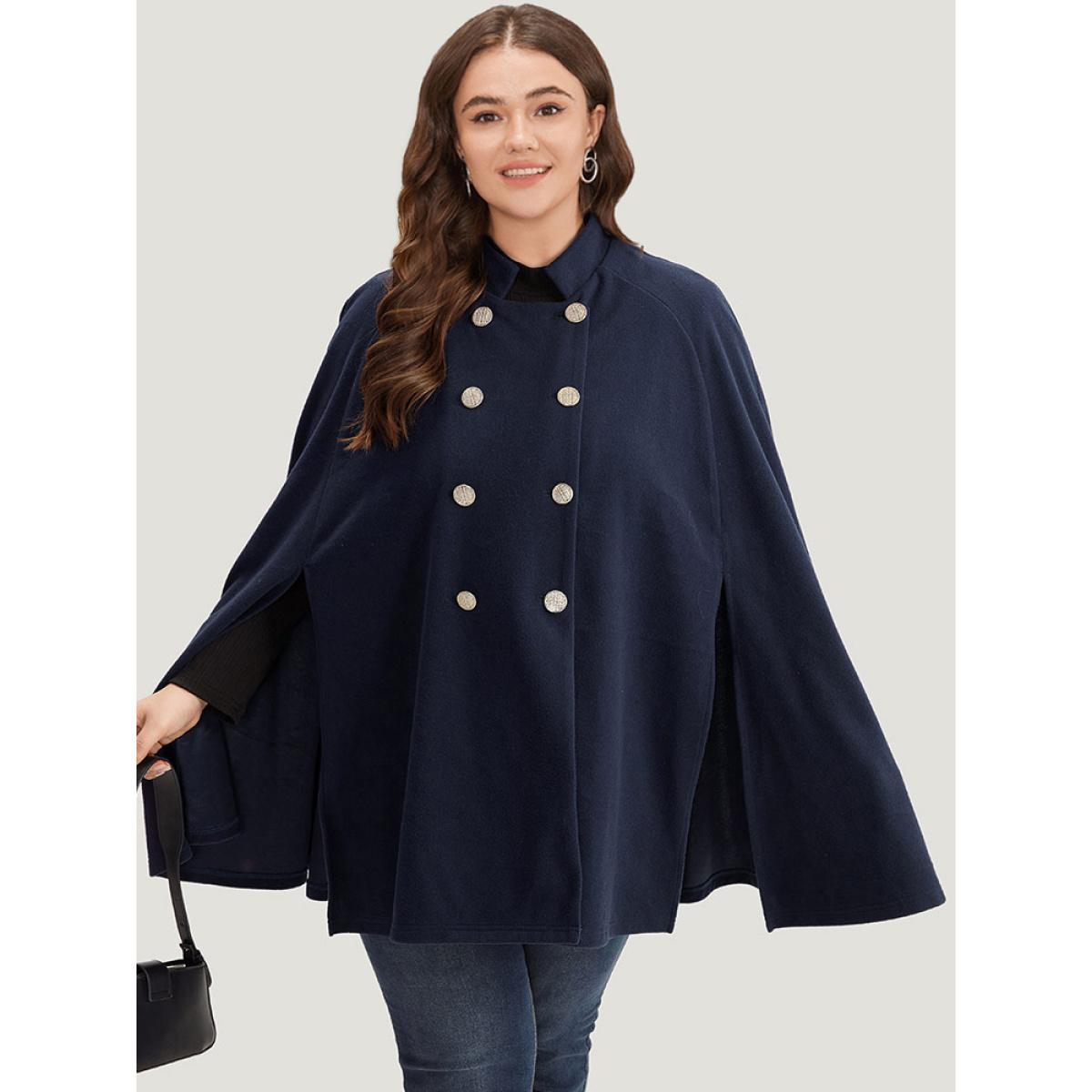 Plus Size Solid Metal Detail Cape Blazer Women Indigo Office Plain Ladies Work Winter Coats BloomChic 14-16/1X Product Image