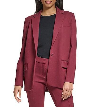 DKNY Notch Collar Flap Pocket One-Button Jacket (Cabernet) Women's Coat Product Image