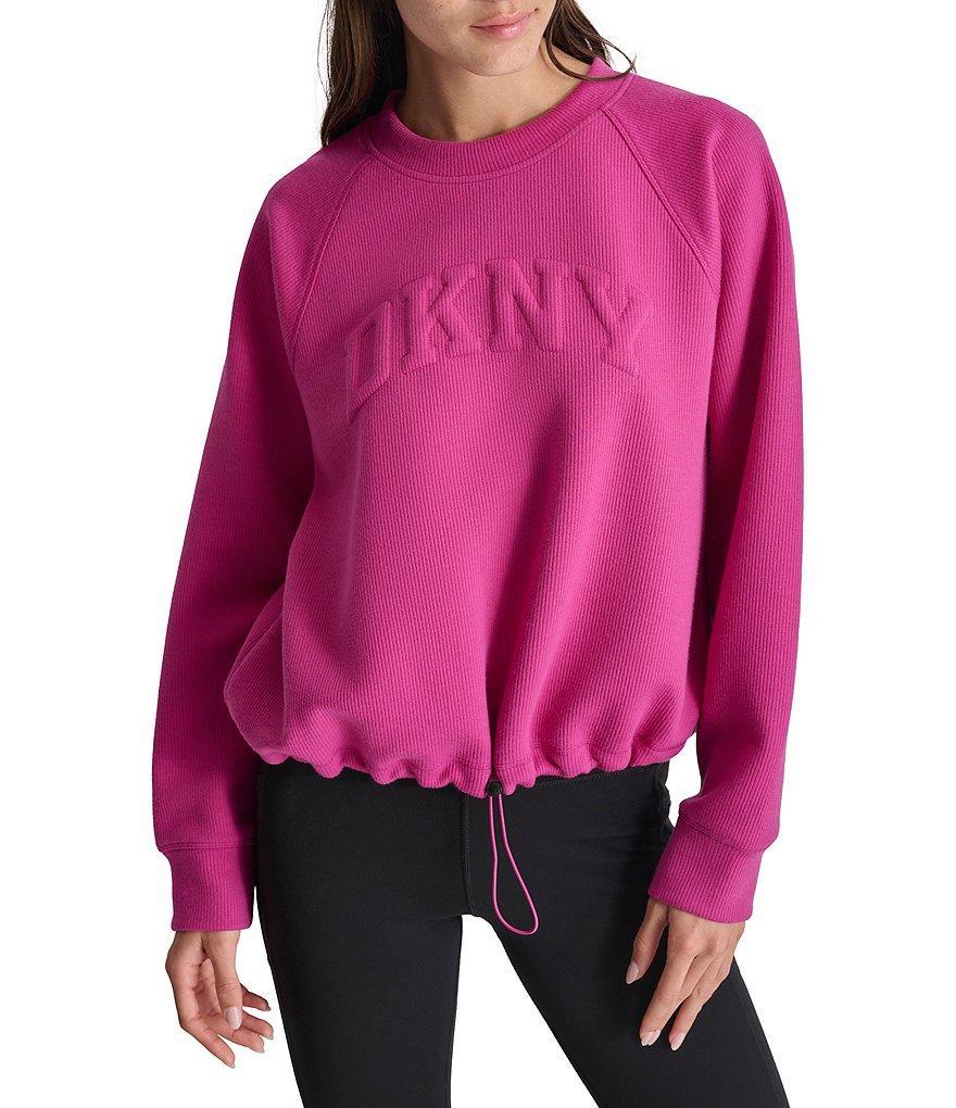DKNY Sport by Donna Karan Solid Varsity Place Puff Logo Crew Neck Bungee Cord Pullover Product Image